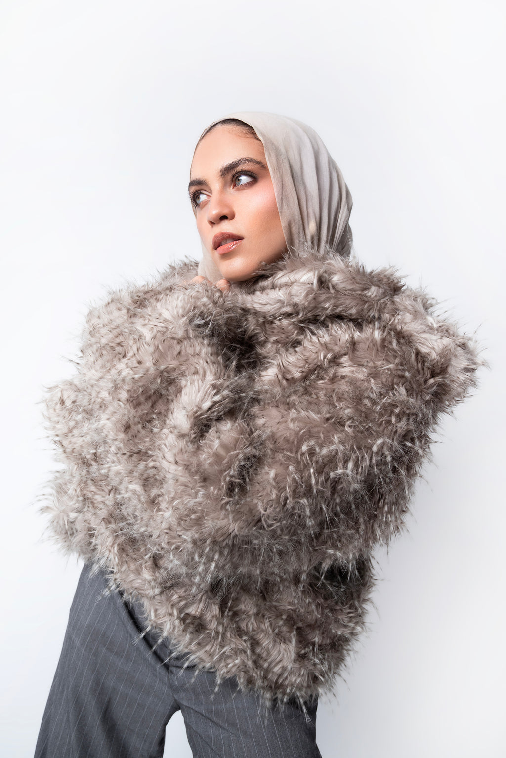 Comfy fur jacket in beige