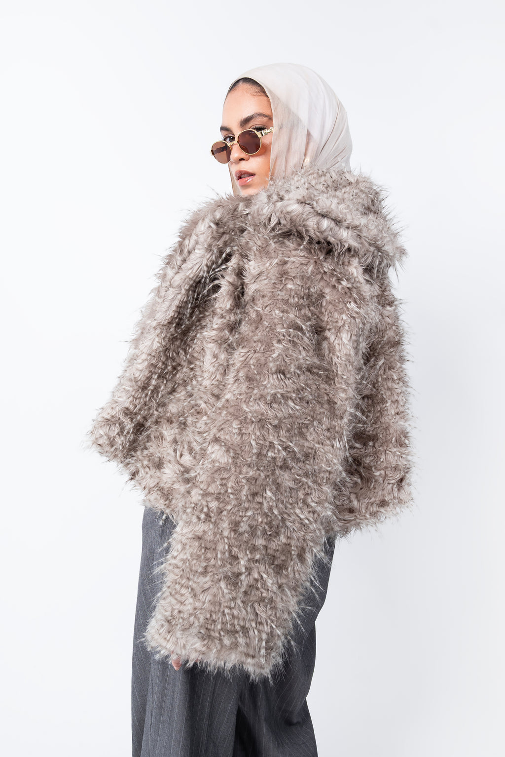 Comfy fur jacket in beige