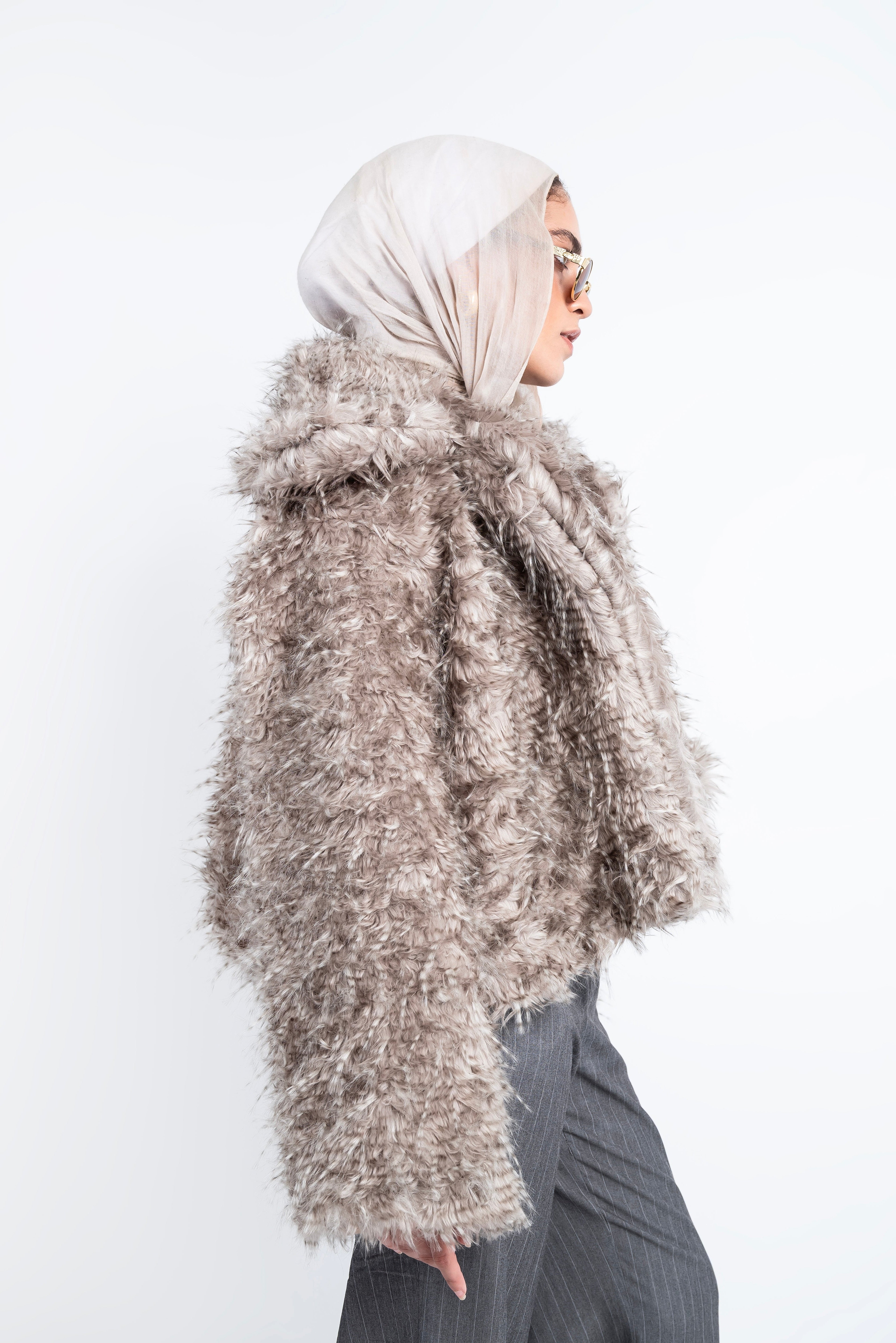 Comfy fur jacket in beige