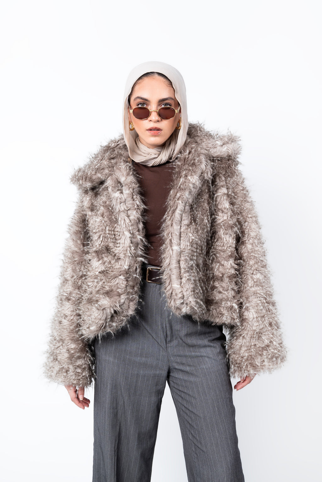 Comfy fur jacket in beige