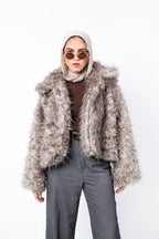 Comfy fur jacket in beige